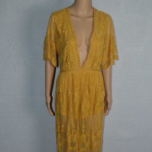 Honey Punch Lace Romper Dress Yellow Style# ID5009C Size M